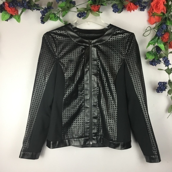 LIKE NEW💚🖤 RAFAELLA Black Mock Vegan Leather Jacket Size 4 - Picture 2 of 14